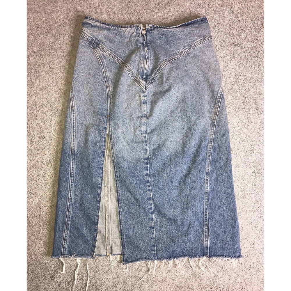ZARA Denim Maxi Skirt Women's Medium Blue Front Slit Zipper Detail